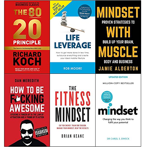 9789123687190: 80/20 principle, life leverage, mindset with muscle, how to be fucking awesome, fitness mindset and mindset carol dweck 6 books collection set