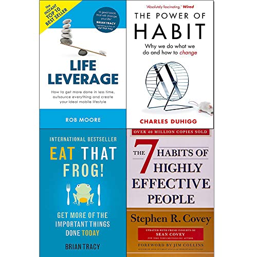 Stock image for Power of habit, eat that frog, 7 habits of highly effective people and life leverage 4 books collection set for sale by Books Unplugged