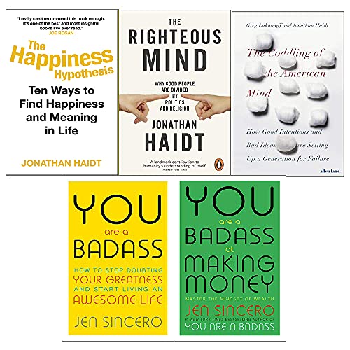 Stock image for Happiness hypothesis, the righteous mind, coddling of the american mind, you are a badass at making money 5 books collection set for sale by dsmbooks