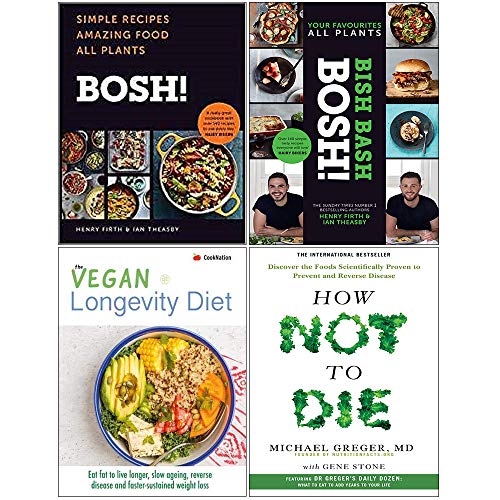 Stock image for Bosh Simple Recipes [Hardcover], Bish Bash Bosh Cookbook [Hardcover], Vegan Longevity Diet, How Not To Die Collection 4 Books Set for sale by Revaluation Books