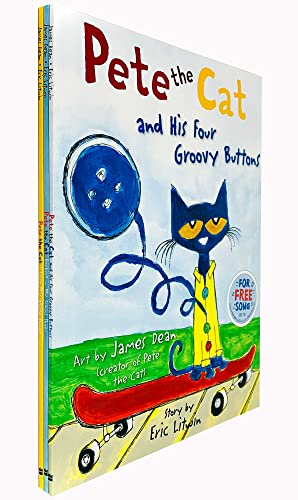 Stock image for The Pete the Cat Series 3 Books Collection Set By Eric Litwin (Pete the Cat I Love My White Shoes, Pete the Cat Rocking in My School Shoes, Pete the Cat and his Four Groovy Buttons) for sale by Revaluation Books