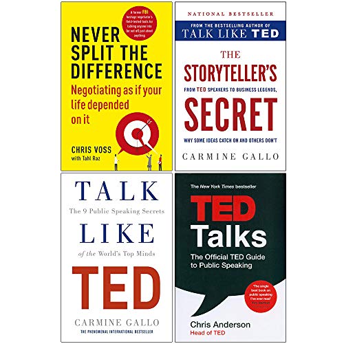 Imagen de archivo de Never Split the Difference, The Storyteller's Secret, Talk Like TED, TED Talks 4 Books Collection Set a la venta por 369 Bookstore