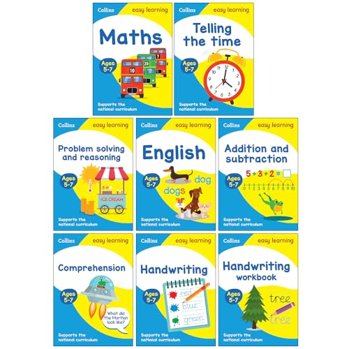 Stock image for Collins Easy Learning KS1 Ages 5-7 Collection 8 Books Set (Maths, Telling the Time, Problem Solving and Reasoning, English, Addition and Subtraction, Comprehension, Handwriting, Handwriting Workbook) for sale by GF Books, Inc.