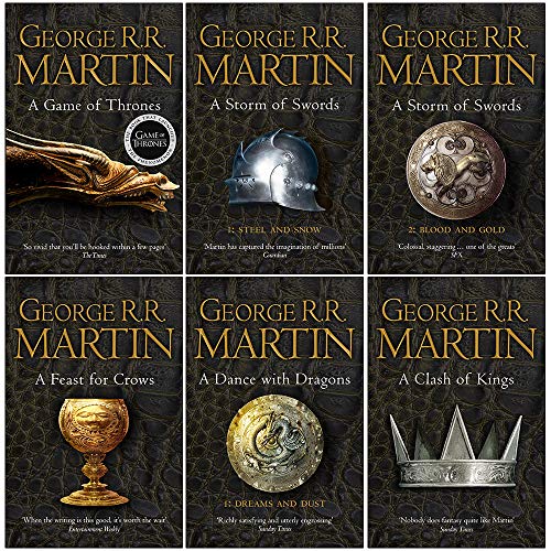 Stock image for A Song of Ice and Fire Series 6 Books Box Collection Set By George R.R. Martin (A Game of Thrones, Steel and Snow, Blood and Gold, A Feast for Crows, A Dance With Dragons, A Clash of Kings) for sale by GF Books, Inc.