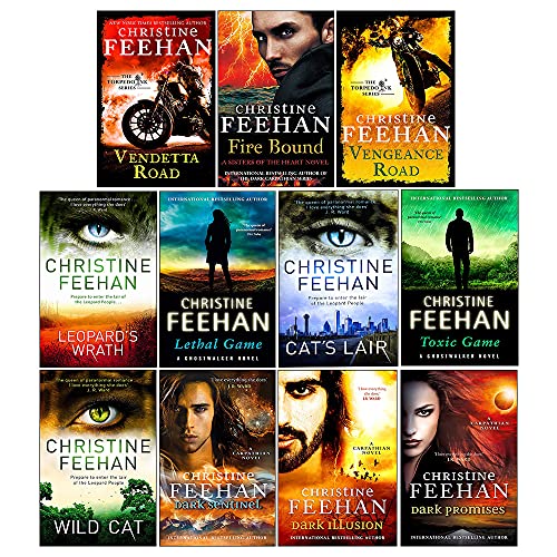 Stock image for Christine Feehan 11 Books Collection Set (Vengeance Road, Fire Bound, Vendetta Road, Toxic Game, Cat's Lair, Lethal Game, Dark Promises, Dark Illusion, Dark Sentinel, Leopard's Wrath, Wild Cat) for sale by Blindpig Books