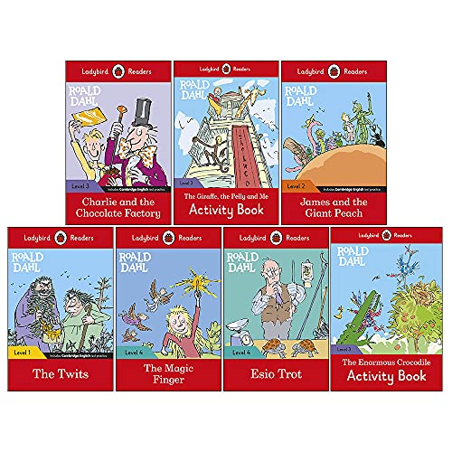 Stock image for Ladybird Readers Roald Dahl Series 7 Books Set Level 1 - 4 Collection (Twits, James and the Giant Peach, Charlie and the Chocolate Factory, Magic Finger & MORE!) for sale by GF Books, Inc.