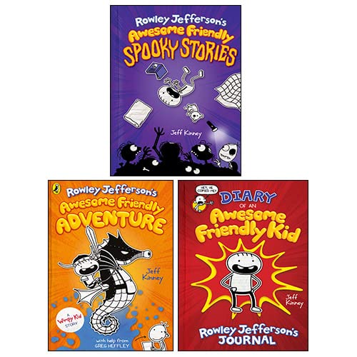 Stock image for Jeff Kinney 3 Books Collection Set (Diary of an Awesome Friendly Kid, Rowley Jefferson's Awesome Friendly Adventure, Awesome Freindly Spookystories [Hardback]) for sale by GoldBooks
