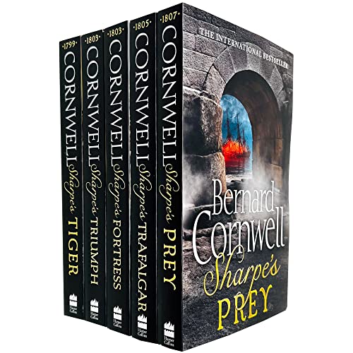 Stock image for Bernard Cornwell The Sharpe Series 1 To 5 Books Collection Set (Tiger, Triumph, Fortress, Trafalgar Prey) for sale by Front Cover Books