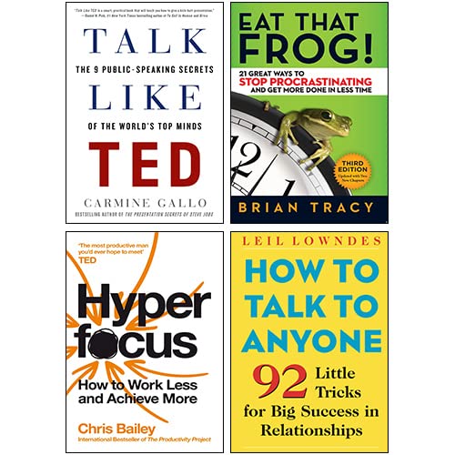 Stock image for Talk Like TED, Hyperfocus, Eat That Frog!, How to Talk to Anyone 4 Books Collection Set for sale by Mispah books