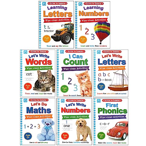 Stock image for Love to Learn Wipe Clean Activities 8 Books Collection Set (Learning Letters, Learning Numbers, Let's Write Words, I Can Count, Let's Write Letters, Do Maths, Write Numbers, First Phonics) for sale by GF Books, Inc.