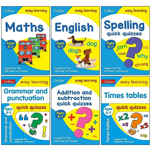 Stock image for Collins Easy Learning KS1 6 Books Collection Set Ages 5-7: Ideal for home learning(Maths,English, Spelling Quick Quizzes,Grammar and Punctuation,Addition and Subtraction quick quizzes & Time Tables) for sale by GF Books, Inc.