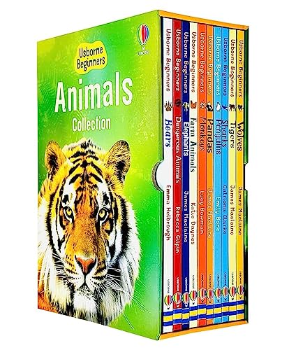 Stock image for Usborne Beginners Animals Series 10 Books Collection Box Set (Wolves, Tigers, Sharks, Penguins, Pandas, Monkeys, Farm Animals, Elephants, Dangerous Animals & Bears) for sale by GF Books, Inc.