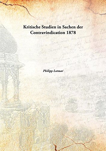 Stock image for Kritische Studien in Sachen der Contravindication [HARDCOVER] for sale by Books Puddle