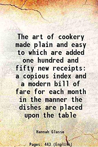 Beispielbild fr The art of cookery made plain and easy to which are added one hundred and fifty new receipts a copious index and a modern bill of fare for each month in the manner the dishes are placed upon the table 1774 zum Verkauf von Books Puddle