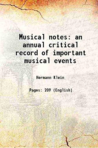 Imagen de archivo de Musical notes an annual critical record of important musical events 1890 a la venta por Books Puddle