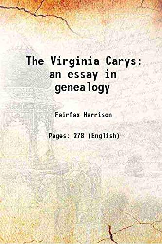 Beispielbild fr The Virginia Carys an essay in genealogy 1919 zum Verkauf von Books Puddle