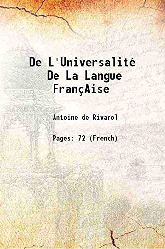 Stock image for De L'Universalit? De La Langue Fran?Aise 1991 for sale by Books Puddle