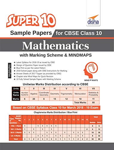 Stock image for Super 10 Sample Papers for CBSE Class 10 Mathematics with Marking Scheme & Mindmaps for sale by Mispah books