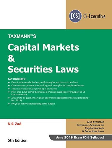 Stock image for Capital Markets & Securities Laws by N.S Zad, 5th Edition 2019 for sale by Books in my Basket