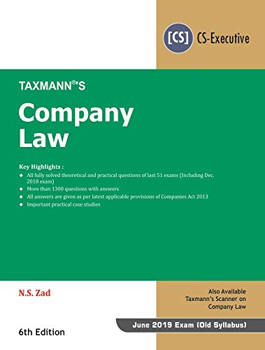 Stock image for Company Law by N.S Zad (CS-Executive), 6th Edition 2019 for sale by Books in my Basket
