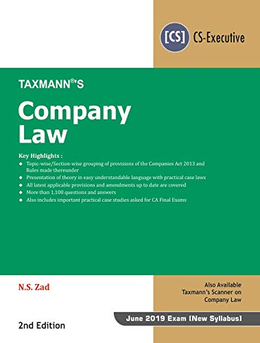 Stock image for Company Law by N.S Zad (CS-Executive), 2nd Edition 2019 for sale by Books in my Basket