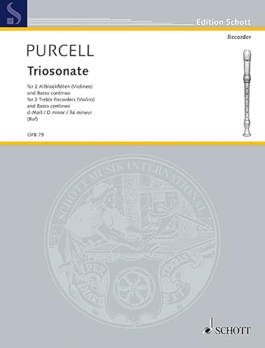 9790001099677: Trio Sonata in D minor: 2 treble recorders (violins, flutes) and basso continuo; cello (viola da gamba) ad libitum.