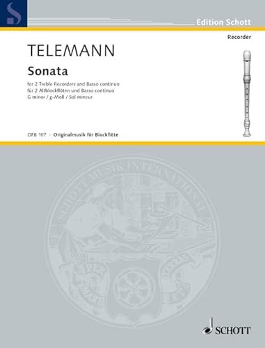 9790001099981: Sonata G minor: 2 treble recorders and harpsichord (piano); viola da gamba (cello) ad libitum. Partition et parties.