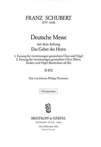 Stock image for Deutsche Messe in F major D 872 D 872 for sale by Livre et Partition en Stock