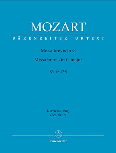 9790006456093: Mozart: Missa brevis in G Major, K. 49 (47d) (Vocal Score)