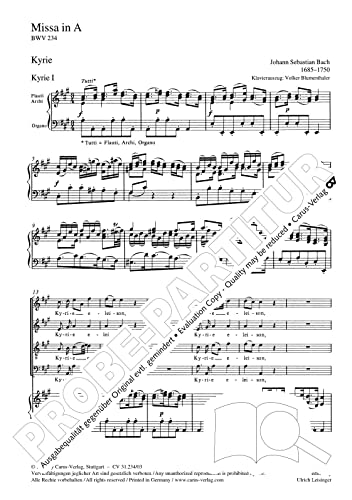Stock image for Missa in A (Klavierauszug): Kyrie-Gloria-Messe (Lutherische Messe) BWV 234, 1742 (terminus ante quem) for sale by Reuseabook