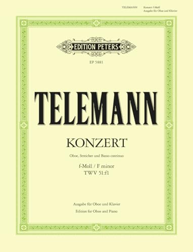 Beispielbild fr Oboe Concerto in F minor TWV 51:f1 (Edition for Oboe and Piano): For Oboe, Strings and Continuo (Edition Peters) zum Verkauf von Lucky's Textbooks