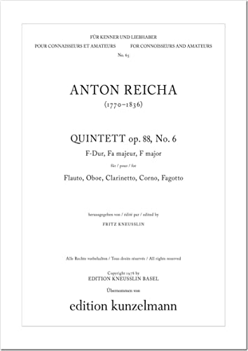 9790206205323: REICHA - Quinteto Op. 88 n 6 en Fa Mayor para Flauta, Oboe, Clarinete, Trompa y Fagot (Partes)