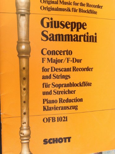 9790220116841: Concerto F major: soprano recorder, strings and piano. Rduction pour piano avec partie soliste.