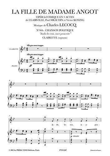 9790232002071: Lecocq, Charles  FILLE DE MADAME ANGOT (LA)  "Jadis les rois, race proscrite" (soprano)