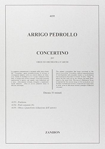 9790520011310: Partitions classique RICORDI PEDROLLO A. - CONCERTINO PER OBOE E ORCHESTRA D'ARCHI - HAUTBOIS ET CORDES Hautbois