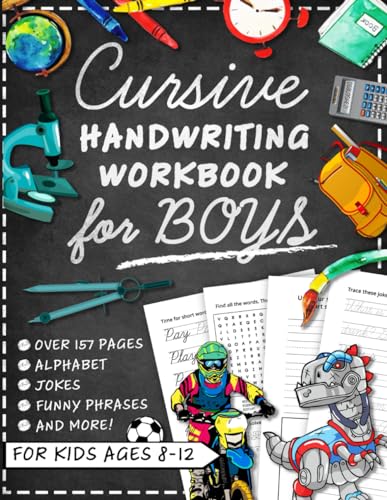 Immagine dell'editore per Cursive Handwriting Workbook for Kids Ages 8-12 with Jokes and Riddles for Boys: Penmanship Practice Paper and Script Writing Book for Beginners venduto da Brit Books