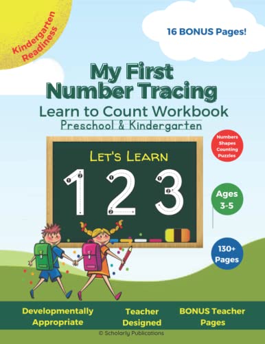 9798418559630: My First Number Tracing Learn to Count Workbook for Preschool & Kindergarten Ages 3-5: Tracing Numbers Activity Book with Numbers, Shapes, Counting, ... Puzzles, & More! BONUS Teacher Pages