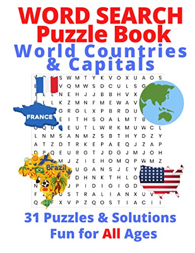 9798551740780: Word Search Puzzle Book, World Countries & Capitals: 31 Puzzles & Solutions , Fun for All Ages