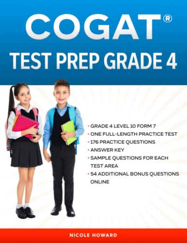 Imagen de archivo de COGAT® TEST PREP GRADE 4: Grade 4, Level 10, Form 7, One Full Length Practice Test, 176 Practice Questions, Answer Key, Sample Questions for Each Test Area, 54 Additional Questions Online. a la venta por HPB-Red