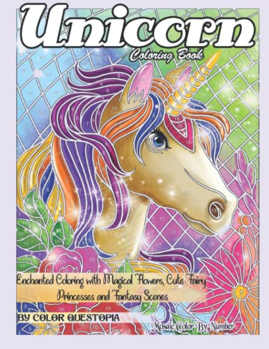 9798643625438: Unicorn Coloring Book Mosaic Color By Number - Enchanted Coloring with Magical Flowers, Cute Fairy Princesses and Fantasy Scenes: Stress Relief and ... Kids, and Teens: 28 (Adult Color By Number)