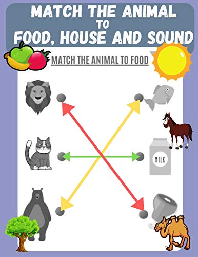 Stock image for Match the Animal to Food, House and Sound: Activity book for Kids, Pre K to Kindergarten, Ages 3 - 6, Matching and Identifying, Children's fun Workbook, Lion, Horse, Dolphin and More for sale by Ria Christie Collections