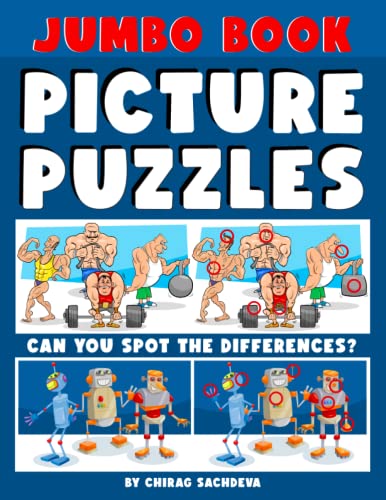 Stock image for Jumbo Book of Picture Puzzles: Picture Puzzle Spot the Differences Book for Kids and Adults, 50 Beautiful Cartoon Puzzles of Artworks with Solution - FREE 12 IQ Test Activities. for sale by Brit Books