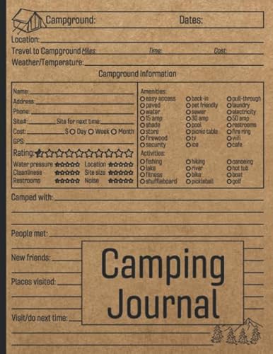 Beispielbild fr Camping Journal: Family RV Travel Logbook / Memory Book For Adventure Notes / Campground Notebook / Caravan Road Trip Diary / Summer Campsites Log Book / Camp Planner Gift Idea for Camper zum Verkauf von HPB-Ruby