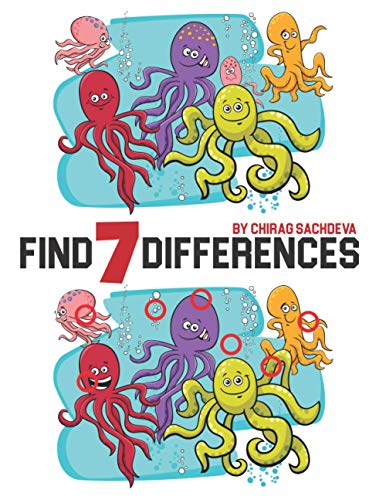 Stock image for Find 7 Differences: Spot the Differences Picture Puzzles - Inside the Book you'll find 50+ Black and White Cartoon Illustration of Finding 5 OR 6 OR 7 Differences Between Pictures. WITH SOLUTION for sale by Ria Christie Collections