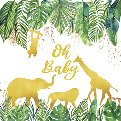 Imagen de archivo de Gold Safari Animal Baby Shower Guest Book Oh Baby!: Wild Jungle Animals Lion Giraffe Elephant Monkey Gender Neutral Golden Greenery Tropical Palm Leaves Guestbook a la venta por HPB-Emerald