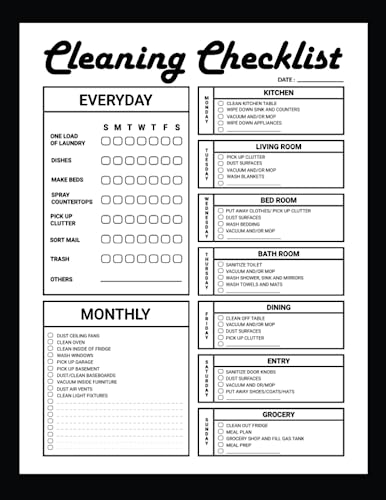 9798767122523: Cleaning Checklist: Daily Weekly and Monthly Cleaning Schedule Checklist Planner | Cleaning Planner Checklist | Household Chores with Check Lists | ... Planner and Organizer (Home Cleaning Planner)