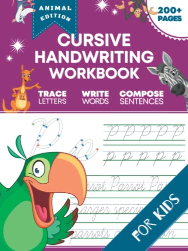 Immagine stock per Cursive Handwriting Workbook for Kids: Animal Edition. A Fun and Engaging Cursive Writing Exercise Book for Homeschool or Classroom (Master Letters, Words & Sentences)