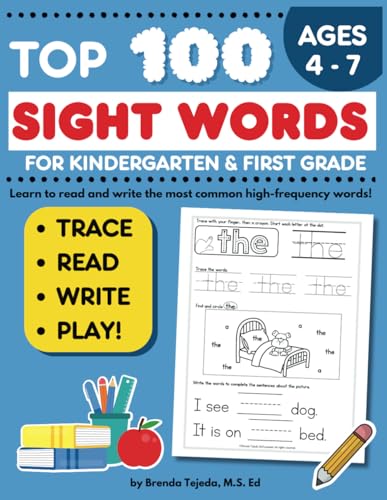 Image d'archives pour Top 100 Sight Words for Kindergarten and First grade: Sight Word Activity Book: Trace, Read, and Write High Frequency Words, Learn to Read and Write for Kids 4 to 7 (Sight Word Workbooks) mis en vente par Ria Christie Collections