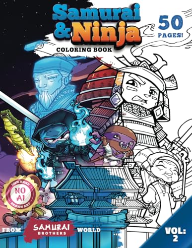 Beispielbild fr Samurai & Ninja Coloring Book: 50 Pages of Hand Drawn Chibi Art Volume 2 zum Verkauf von California Books