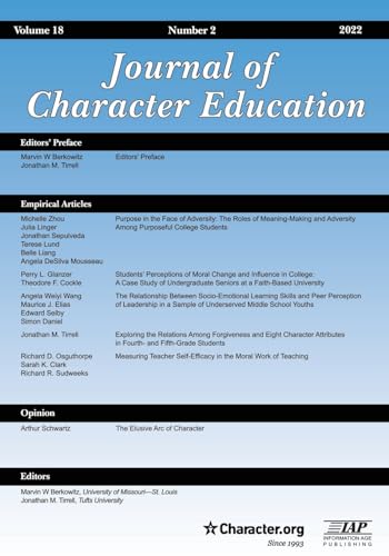 Stock image for Journal of Character Education Volume 18 Number 2 2022 for sale by PBShop.store US